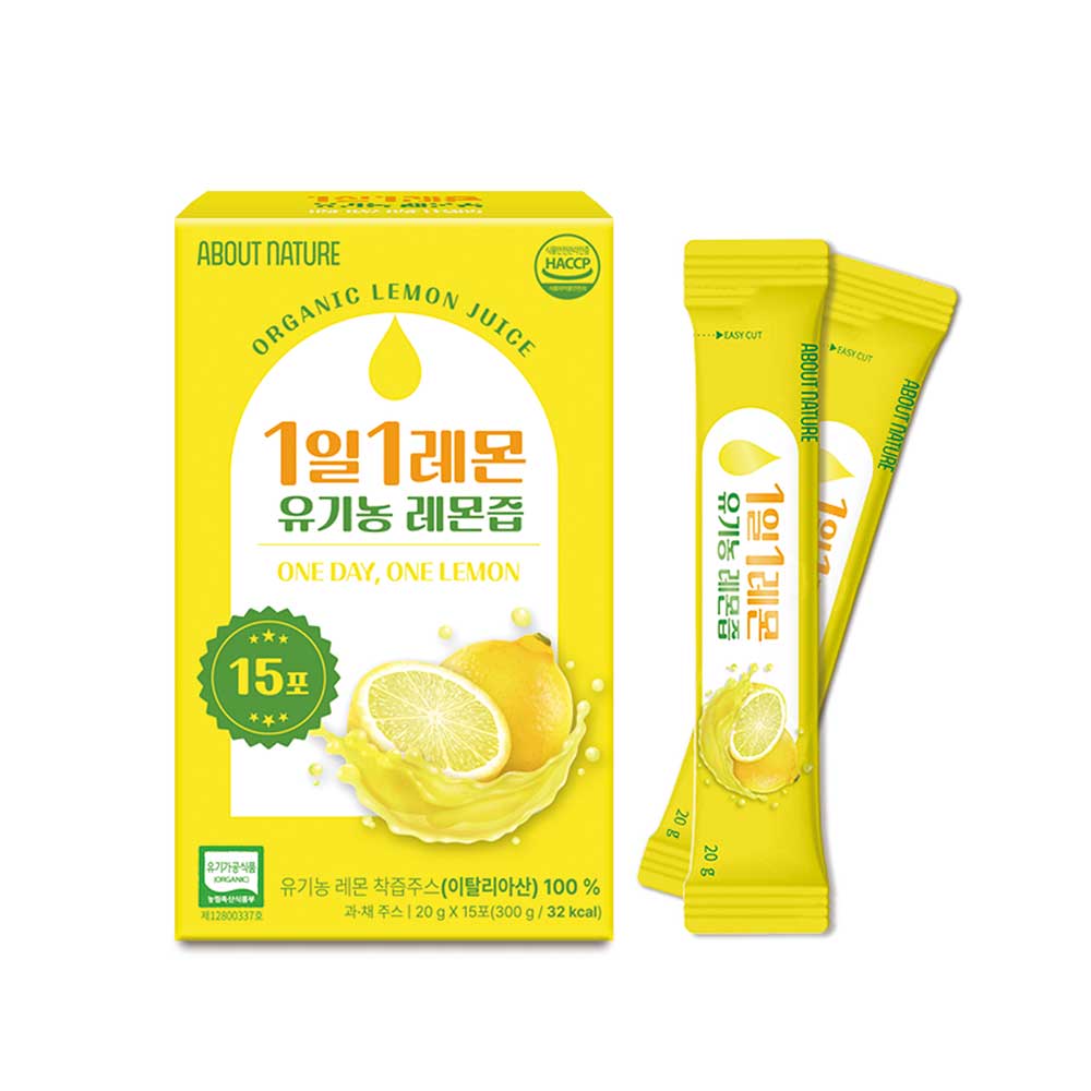 [어바웃네이쳐] 물 한방울 들어가지 않은 유기농 레몬즙 - 20g x 15포 (이탈리아산)
