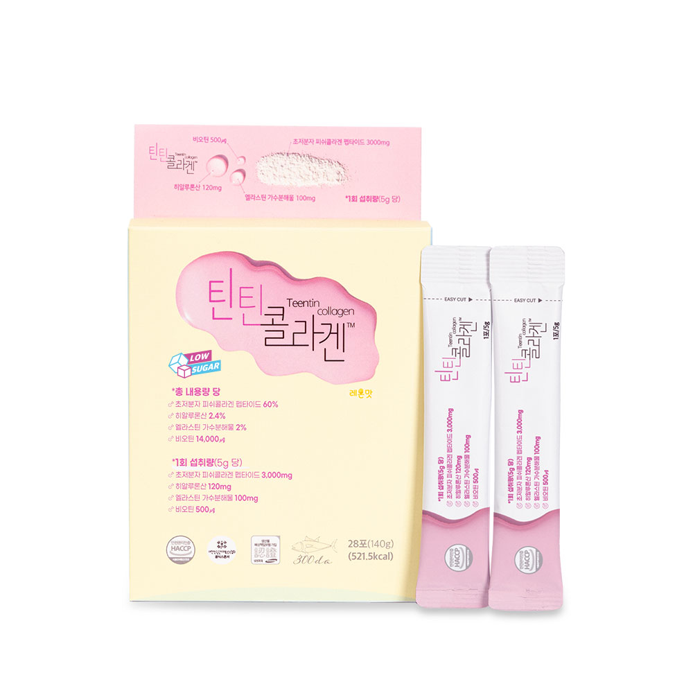 [백세식품] 틴틴콜라겐 5g x 28포 피부탱탱, 뼈 튼튼, 모발건강