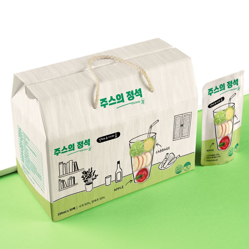 주스의 정석 100% 착즙 양배추 사과즙 1박스 (30팩)