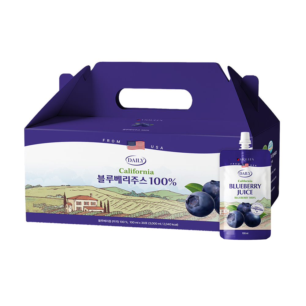 [바이퀸] 첨가물 하나없는 데일리 100% 블루베리 주스 100mlx30포