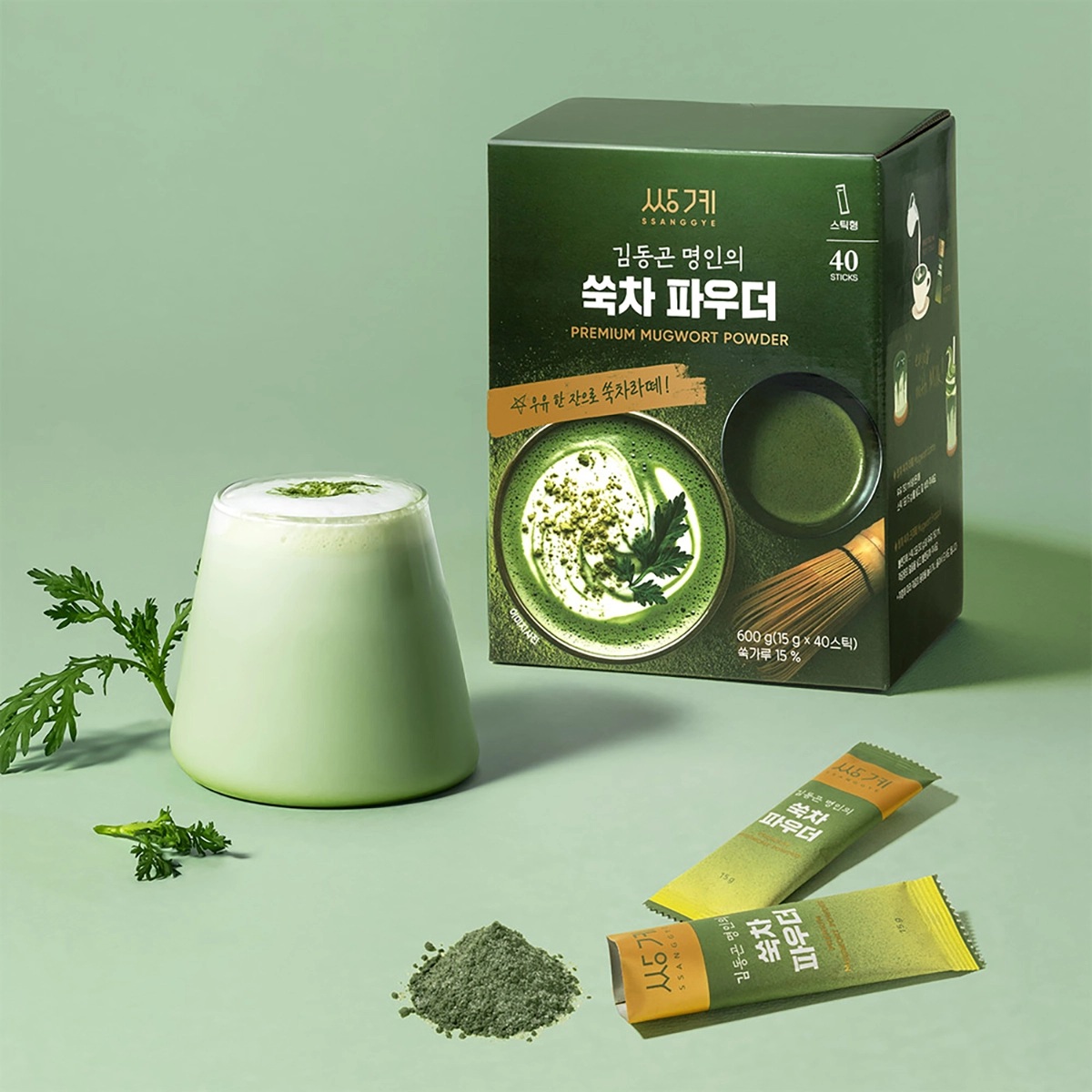 [쌍계] 긴동곤명인의 쑥차 파우더 15g*40포  (녹차 말차 티 티백 커피)